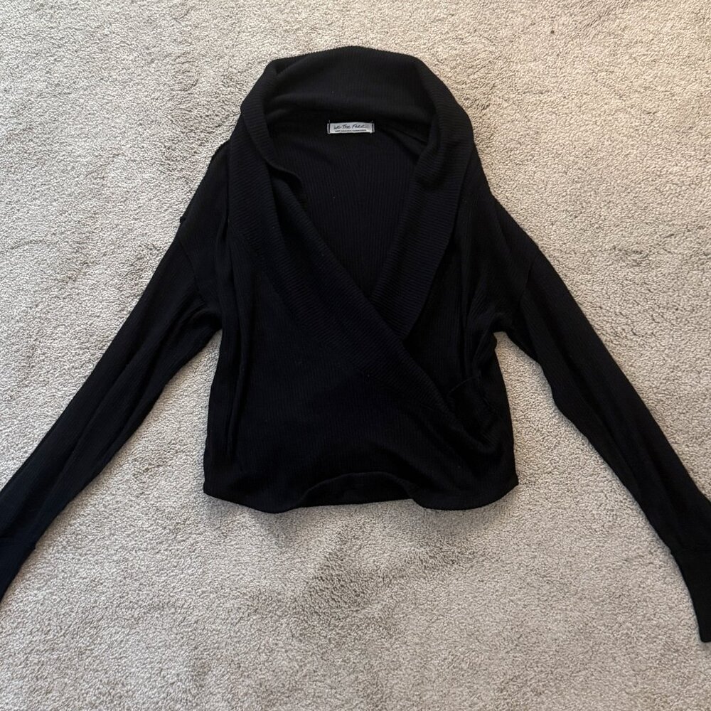NWOT We The Free Faux Wrap Ribbed Sweater – Black – Size Large